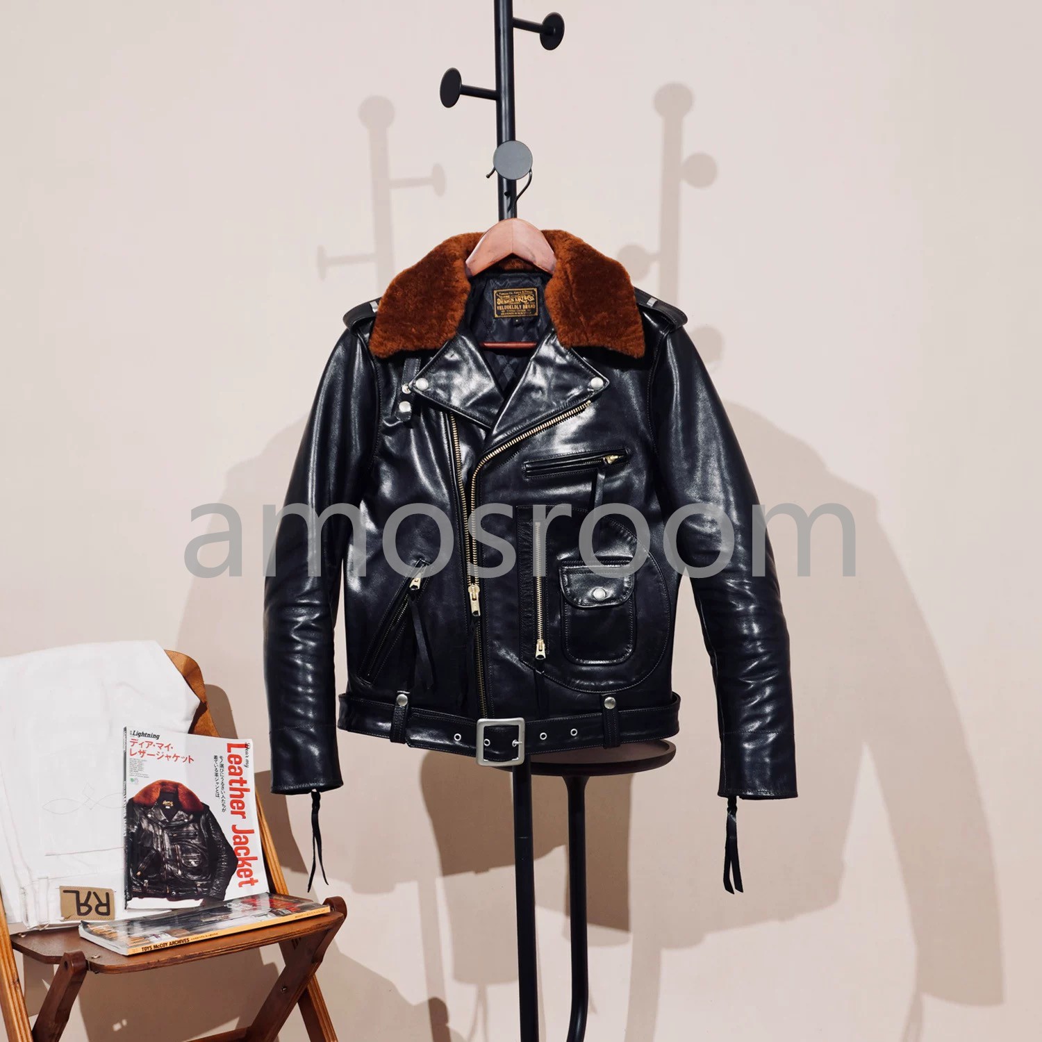 秋冬 高級馬革ファーカラー取り外し可能 ライダース革ジャン 本革vintage レザージャケット S～5XL