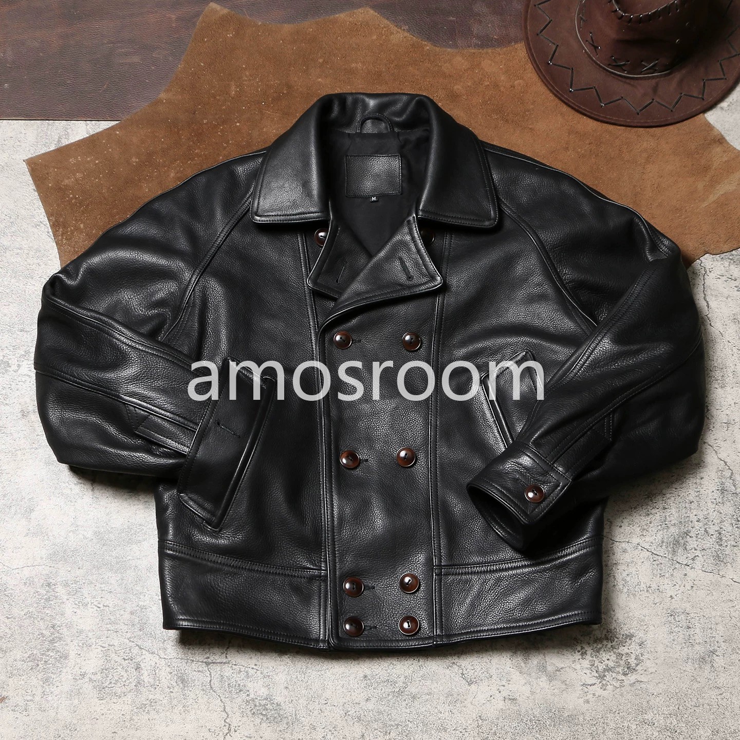 秋冬新品 高級牛革 vintage メンズファッション レザージャケット ダブルブレスト 革ジャンM～3XL