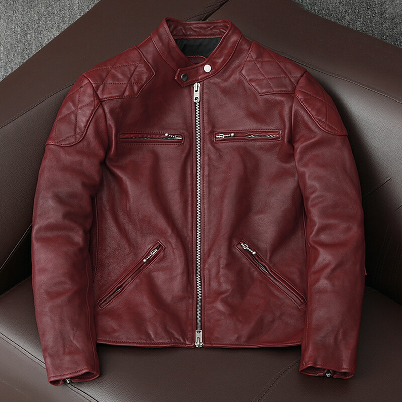 ライダースジャケット レザージャケット 本革 羊革 革ジャンコート vintage バイクジャケット メンズファッショS~5XL レッド|amosroom