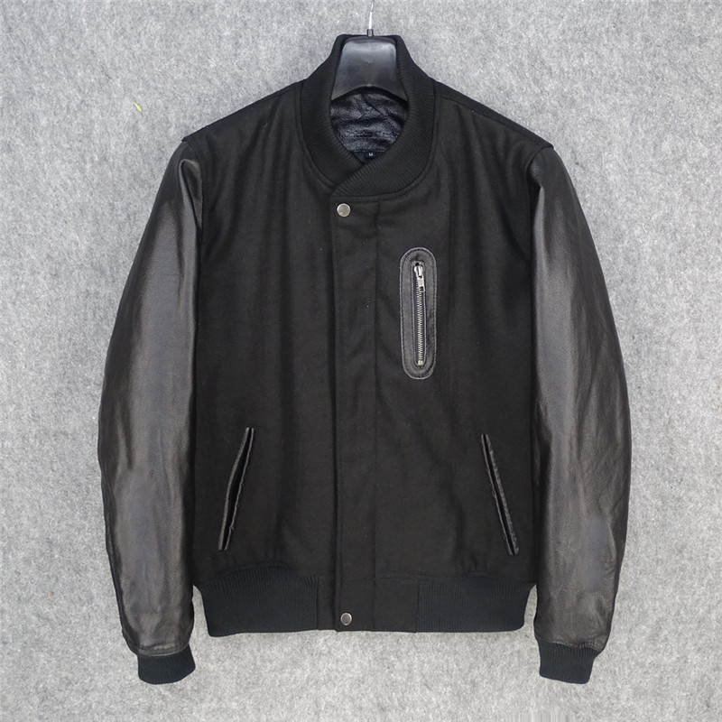 レザージャケット 上品　ウール切り替え　本革 　牛革　暖かい中綿　ライダースジャケット 革ジャン Ｓ～6XL　ブラック