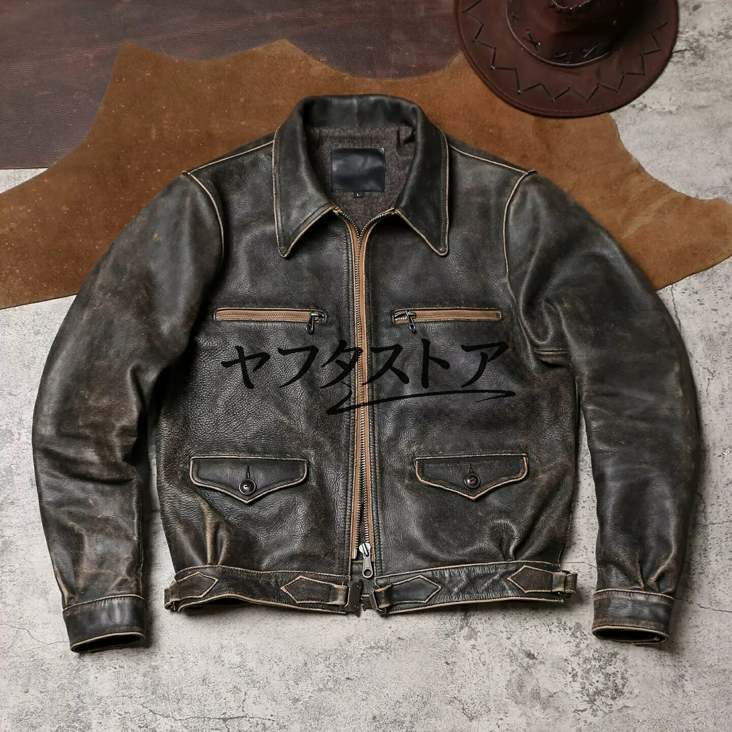 メンズファッション ライダースジャケット レトロ 上品 牛革 高級本革 革ジャン L~3XL|amosroom