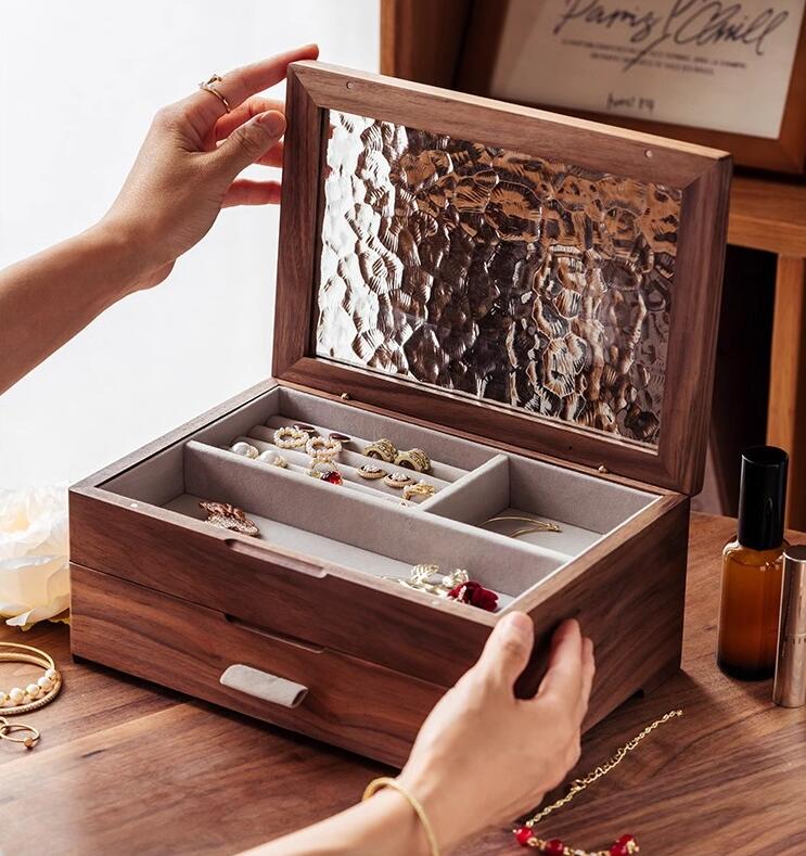 高見え 木製 ジュエリーボックス ジュエリーケース 大容量 ジュエリー収納 アクセサリー ケース アクセサリー収納 アクセサリーボックス リング ケース 宝石箱 小物収納ケース ピアス イヤリング 指輪 リング キッズ おしゃれ 可愛い プレゼント 整理