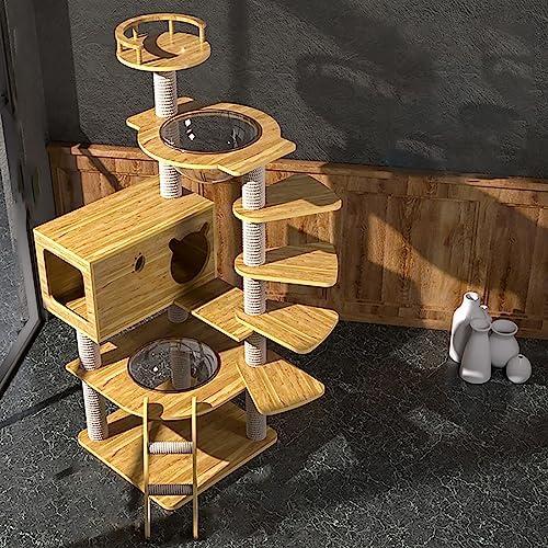 キャットタワー 据え置き 猫タワー 爪研ぎ 多頭飼い 大型猫 爪とぎ 麻紐 木製 組み立て簡単 猫ハウス ストレス解消 安定感 かわいい ネコの遊園地 安定性 頑丈耐の遊園地 安定性