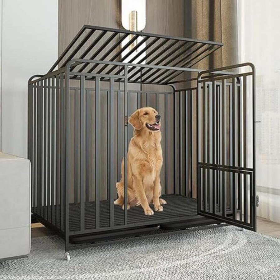 犬用 ペットケージ 金属製 ペットケージ カゴ ドッグクレート 大型犬 中型犬 ノイズ防止 4輪 錆びにくい キャスター付き 角パイプ 錆防止