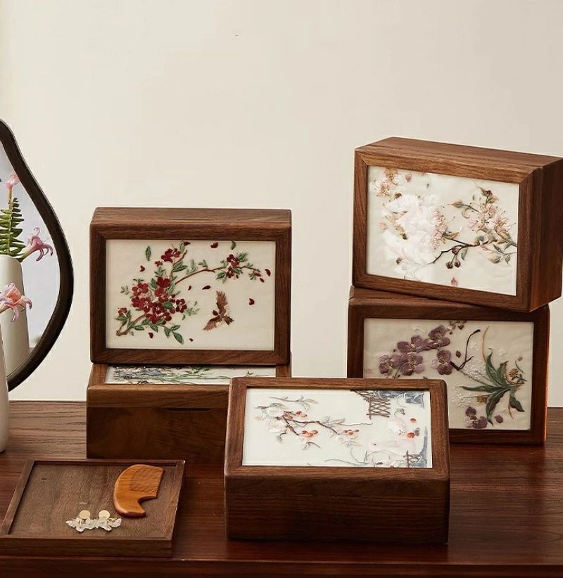 高見え 木製 刺繍 ジュエリーボックス ジュエリーケース 大容量 ジュエリー収納 アクセサリー ケース アクセサリー収納 アクセサリーボ