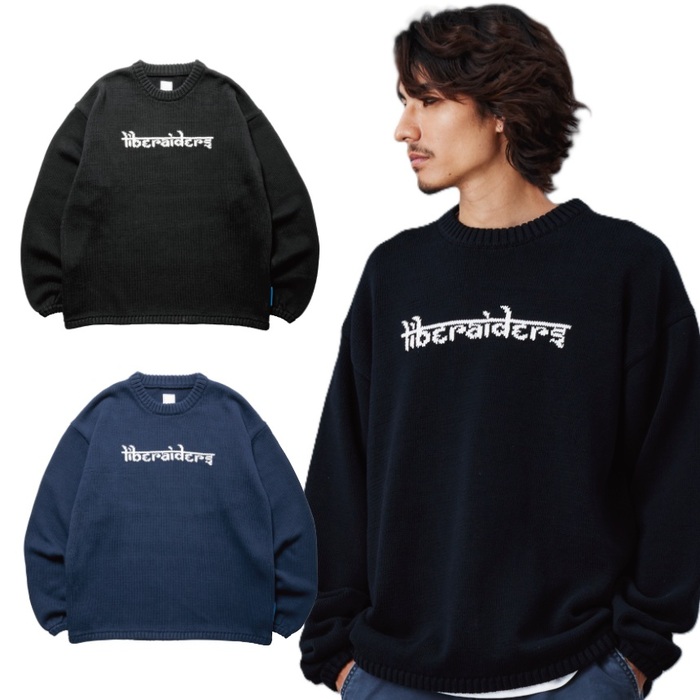 Liberaiders リベレイダース トップス スウェーター WOVEN LOGO KNIT SWEATER 品番：77401 編み物 クルーネックセーター