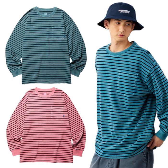 Liberaiders リベレイダース トップス ティーシャツ カットソー PIGMENT DYED STRIPED L/S SHIRT 品番：73503 間借り人ティーシャツ 長袖Ｔシャツ