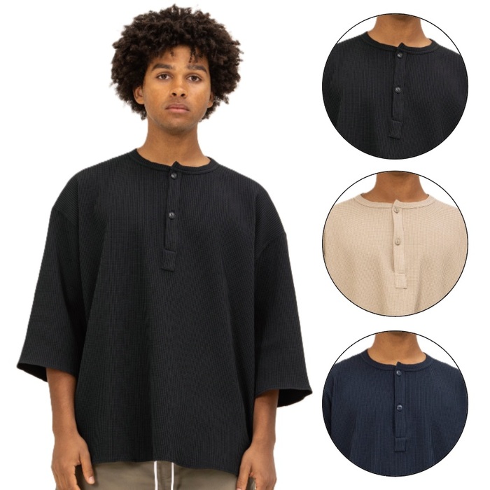 UNFRM OUTDOOR STANDARD ユニフォーム アウトドア スタンダード トップス Tシャツ カットソー IRM WAFFLE THERMAL 6/10 HENRY NECK WIDE SHIRT 品番:SS-8488 サーマルTシャツ