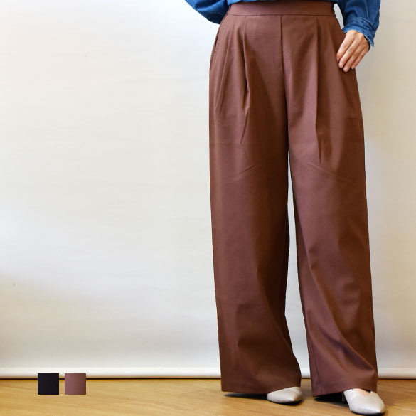 ププラ(PUPULA)綿麻ブレンド ツータック ワイドパンツ(pp007)(359028)|アンプルール VERY店