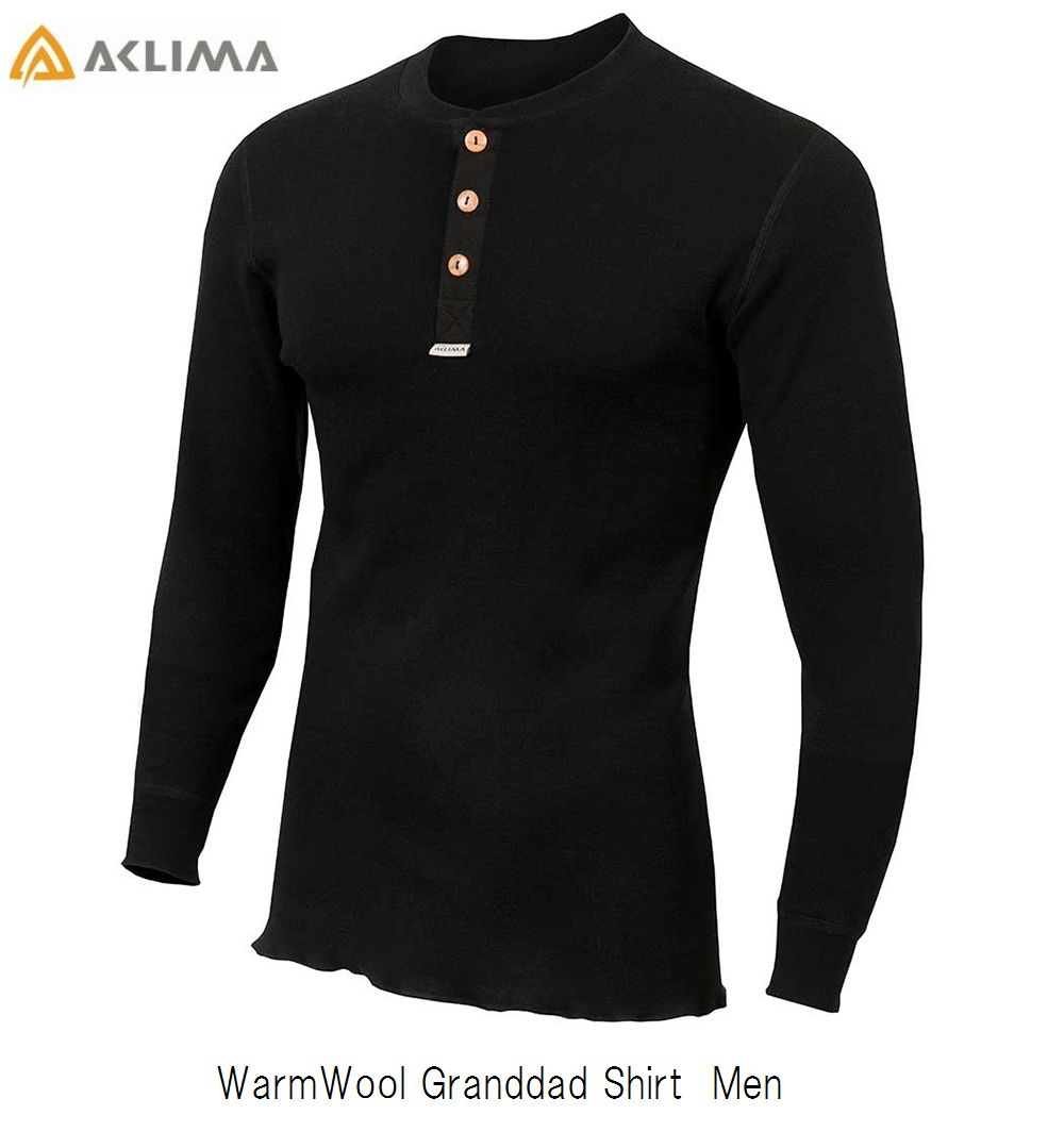 アクリマ ACLIMA WarmWool Granddad Shirt Men ウォーム羊毛 グランダッド ティーシャツ 黒いこと はだ着 スキーの板 スノボ