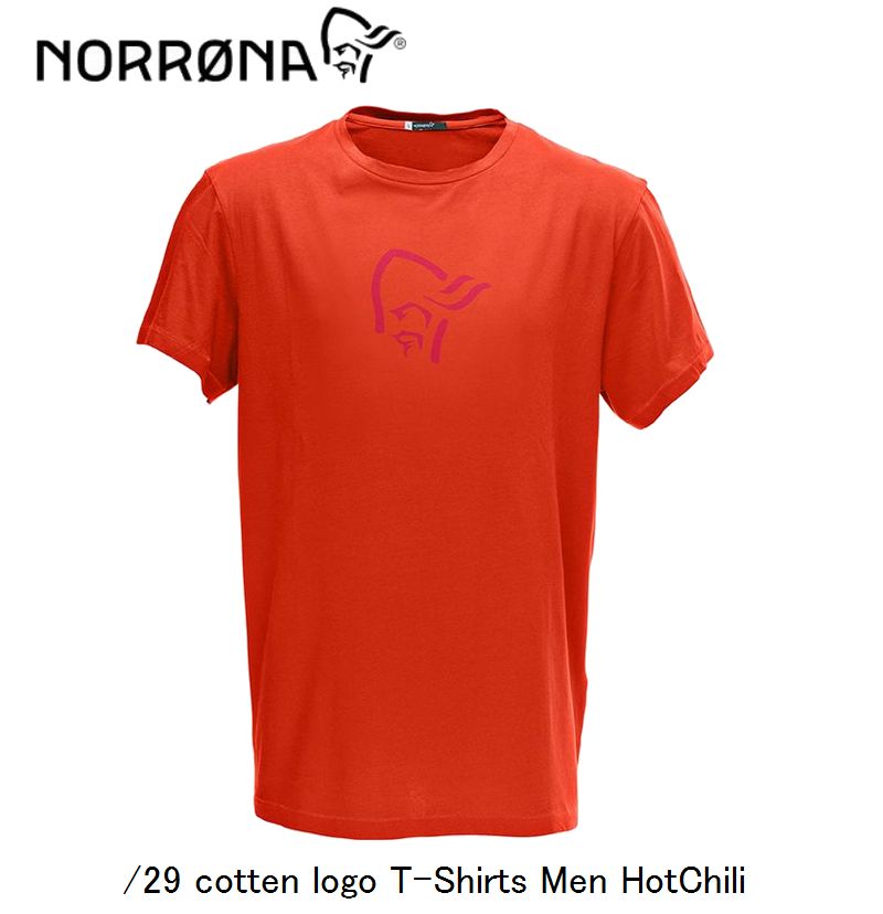 ノローナ Norrona 29 Cotten Logo T Shirts Men Hotchili 100 オーガニックコットンtシャツトレッキング 登山 カジュアル Tシャツ メンズ 年間ランキング6年連続受賞