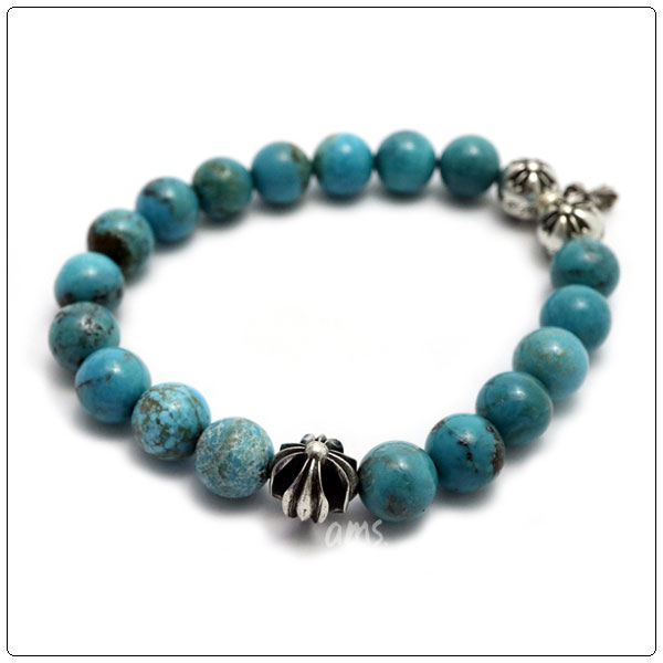 在庫あり 即納 クロムハーツ Chrome Hearts ビード 10mm ターコイズ ブレスレット 55 ビーズブレス ストーンブレス パワーストーン 全ての Twrbyg Dk