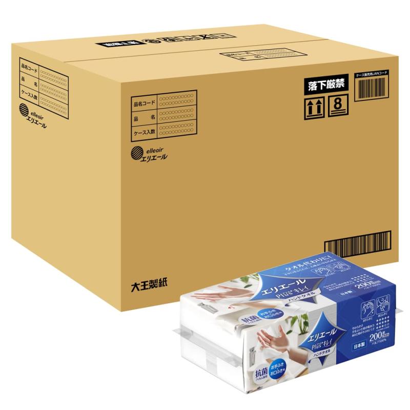エリエール 【ケース販売】Pｌｕｓ+キレイハンドタオル200W1P×30パック