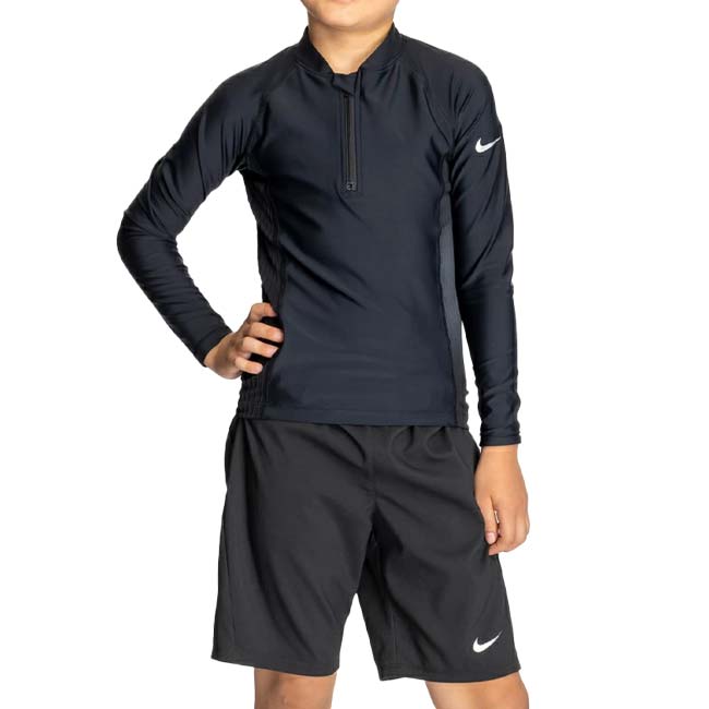 ＼7日20時～12日最大1500円クーポン／ナイキ(NIKE) 2025 SS ジュニア 長袖ショーツセット 上下セット スクール水着 男女兼用 ジェンダーレス 長袖 ラッシュガード 1991112-009 ブラック(25y4m)[次回使えるクーポンプレゼント]