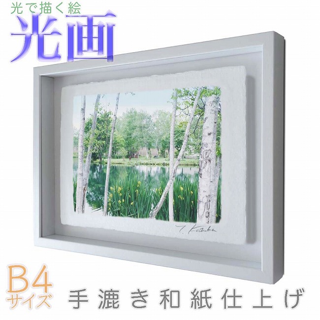 プロカメラマン片岡司 光画【緑輝く】 B4サイズ 光で描く絵 手漉き和紙仕上げ 010-B4-ホワイト綺麗 背景 パステルカラー 和紙アート(21y8m)[次回使えるクーポンプレゼント]