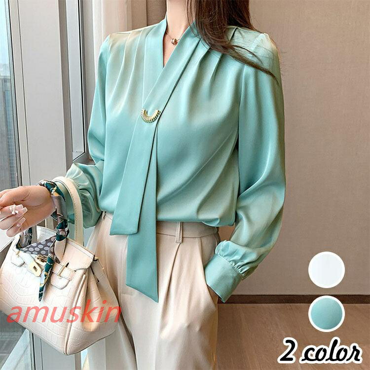 ブラウス レディース 春秋 シフォンシャツブラウス 無地 オフィス Vネックブラウス シフォン オシャレス 韓国風 通勤 OL 大人