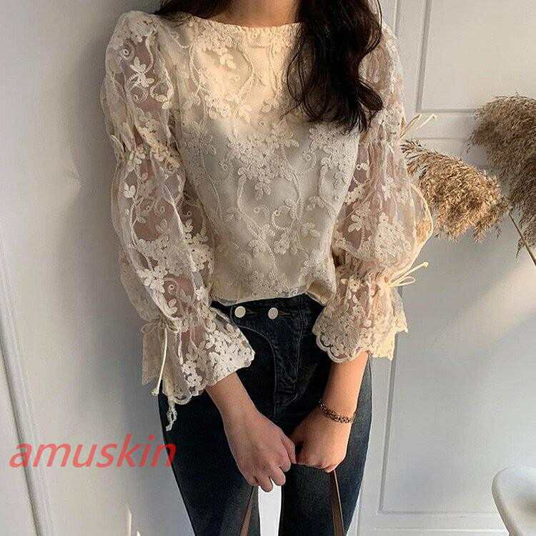 レースブラウス シャツ レディース 春夏新作 オシャレブラウス シャツ レースス 長袖 リボン 韓国chic ス 大人 シャツ オシャレ