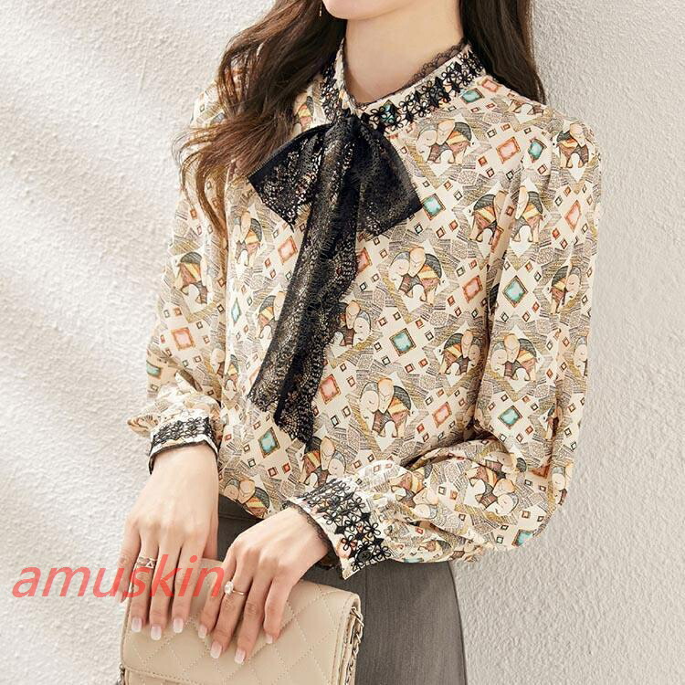 ブラウス レディース 春秋 花柄 シフォンシャツブラウス 長袖 オフィス シャツブラウス シフォン オシャレス 韓国風 通勤 OL 大人