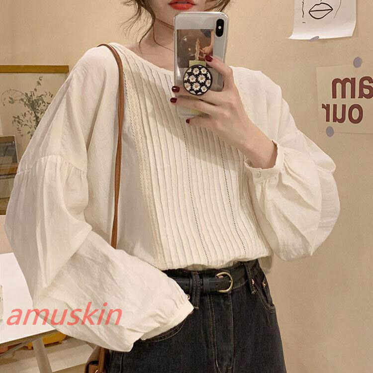 ブラウス レディース 春秋 おしゃれ 長袖 パフスリーブ レース フリル 白 シフォンブラウス 韓国chic シャツ Tシャツス通勤 着痩せ