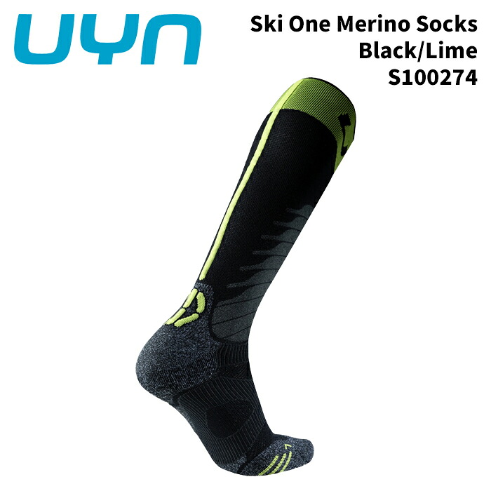 UYN S100274 ウィン ソックス Ski One Merino Socks Black/Lime 25-26モデル