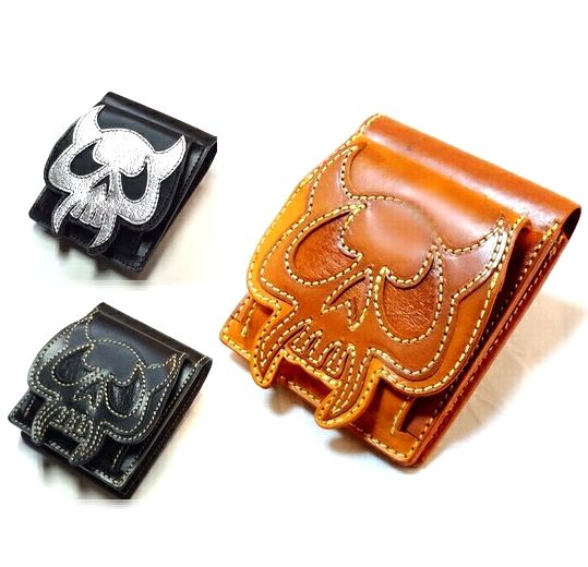 【...andMeat.】アンドミート 本革/ヌメ革/メンズ/レディース/2つ折財布 スカル/ハンドメイド サドルレザー2つ折ウォレット オイルブラウン、ブラック、ブラック×シルバー【newyear_d19】