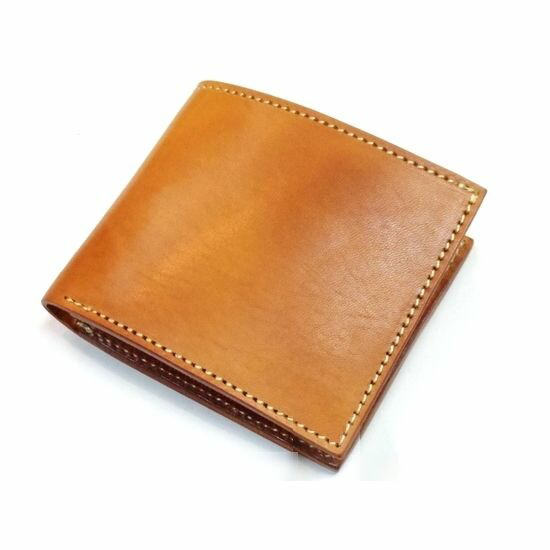 定価18900円 アンドミート 本革/ヌメ革 メンズ/レディース サドルレザー2つ折ウォレット004　ブラウン×ナチュラル ステッチカラー変更可!!1点物 オーダー制作 定価18900円