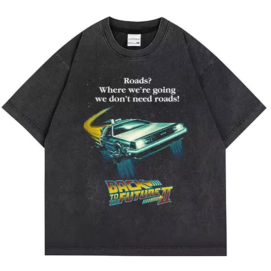 メンズ レディース 半袖Tシャツ 映画 Tシャツ バックトゥザフューチャー2 色落ちブラック