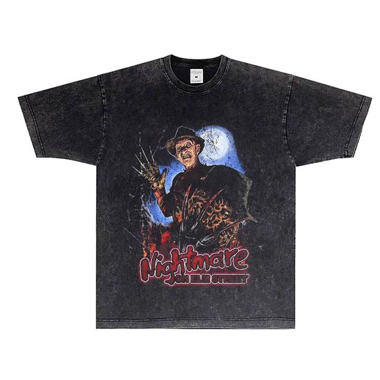 メンズ レディース 半袖Tシャツ 映画 Tシャツ Nightmare on Elm Street /エルム街の悪夢 色落ちブラック