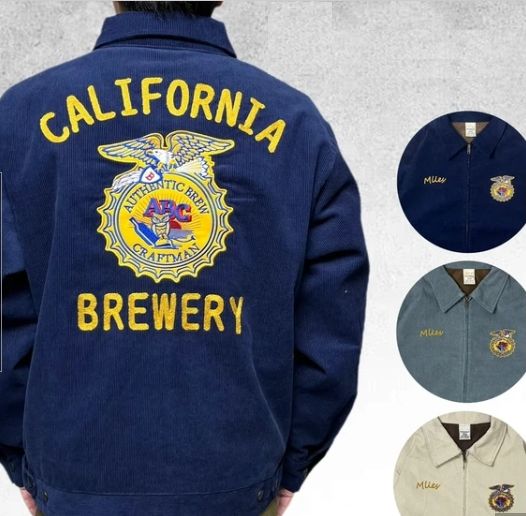 即納大きさありメンズ FFA上衣 刷り直す レプリカファーマーズジャケット コール天CALIFORNIA 刺しゅう米国海軍 スモーキーブルー 象牙色