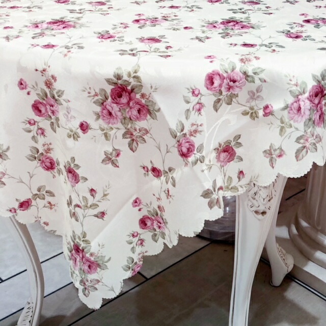 楽天市場 ローズ柄テーブルクロス 撥水加工 薔薇雑貨 花柄 トップクロス テーブルセンター ランチョンマット テーブルウェア スクエア９０ ９０センチ アンロゼ 楽天市場店