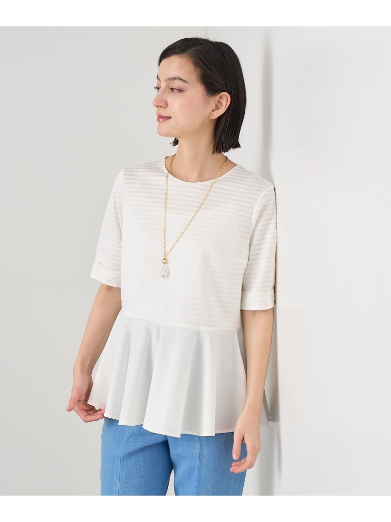 【SALE／50%OFF】ボーダーサテンペプラムプルオーバー ANAYI アナイ トップス カットソー・Tシャツ ブラック ホワイト【RBA_E】【送料無料】[ Fashion]