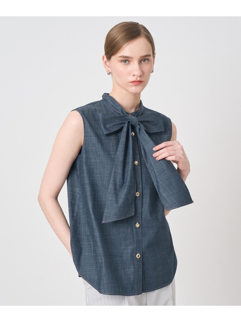 スラブシャンブレーノースリブラウス ANAYI アナイ トップス シャツ・ブラウス ネイビー【送料無料】[ Fashion]