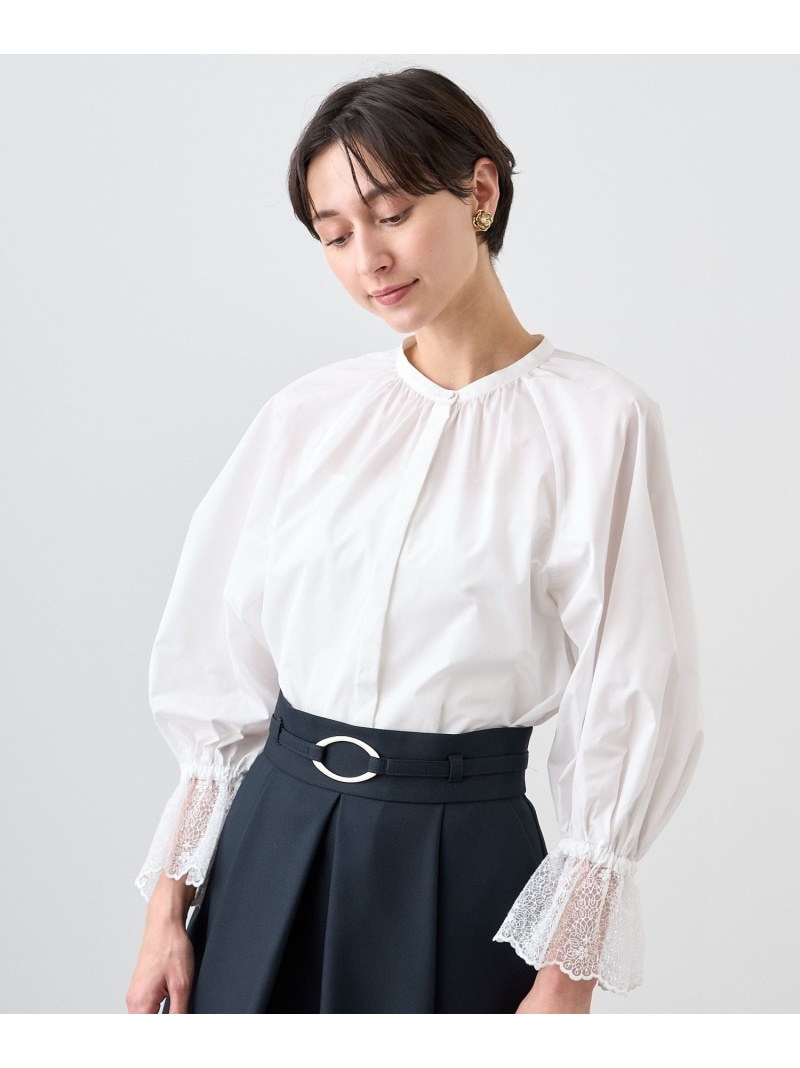 【SALE／50%OFF】マイクロタフタレースパフ袖 ブラウス ANAYI アナイ トップス シャツ・ブラウス ベージュ ホワイト【RBA_E】【送料無料】[ Fashion]