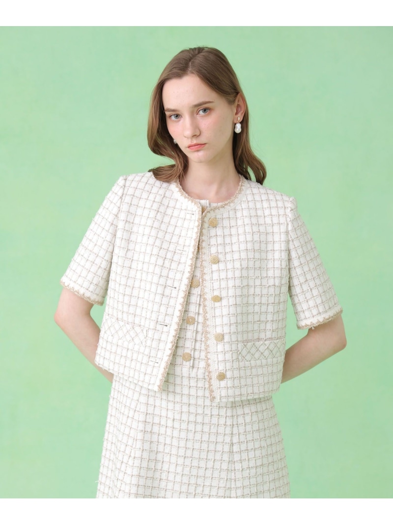 【SALE／30%OFF】カラミツイードチェック ジャケット＜セットアップ対応商品＞ ANAYI アナイ ジャケット・アウター ノーカラージャケット ホワイト ブラック【RBA_E】【送料無料】[ Fashion]｜ANAYI 31,532円