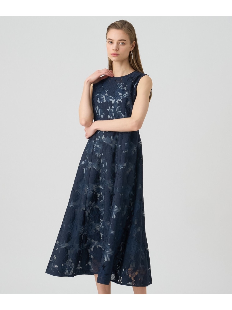 フラワーエンブロイダリーフレア ワンピース ANAYI アナイ ワンピース・ドレス ドレス ベージュ ネイビー【送料無料】[ Fashion]