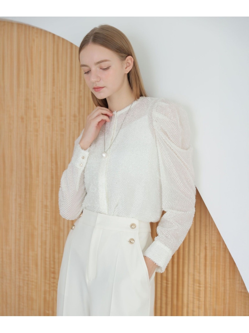 カットジャガードパワショル ブラウス ANAYI アナイ トップス シャツ・ブラウス ホワイト ブラック【送料無料】[ Fashion]