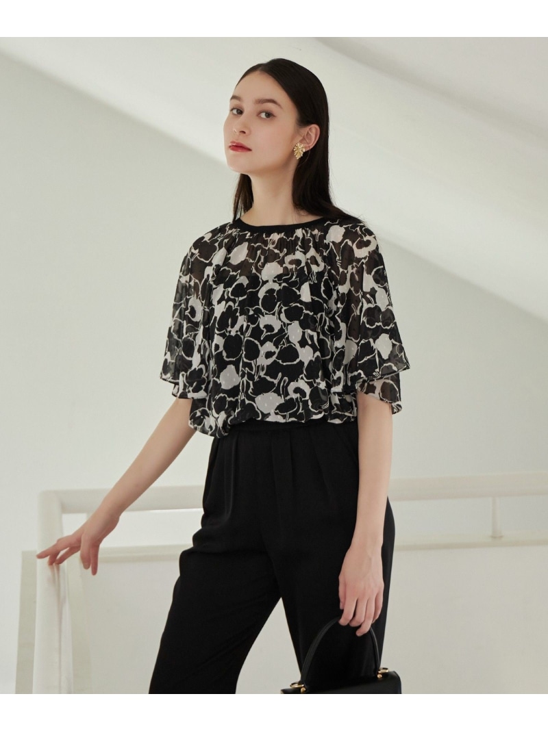【SALE／50%OFF】モノトーンフラワープリントボートネック ブラウス ANAYI アナイ トップス シャツ・ブラウス ブラック【RBA_E】【送料無料】[ Fashion]
