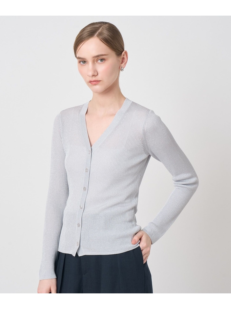 ラメリブVネックカーディガン ANAYI アナイ トップス カーディガン シルバー ゴールド【送料無料】[ Fashion]｜ANAYI