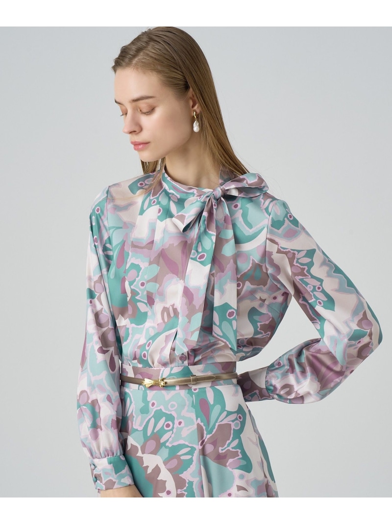 【SALE／40%OFF】【セットアップ対応商品】アートフラワープリントサイドボウタイ ブラウス ANAYI アナイ トップス シャツ・ブラウス ネイビー グリーン【RBA_E】【送料無料】[ Fashion]