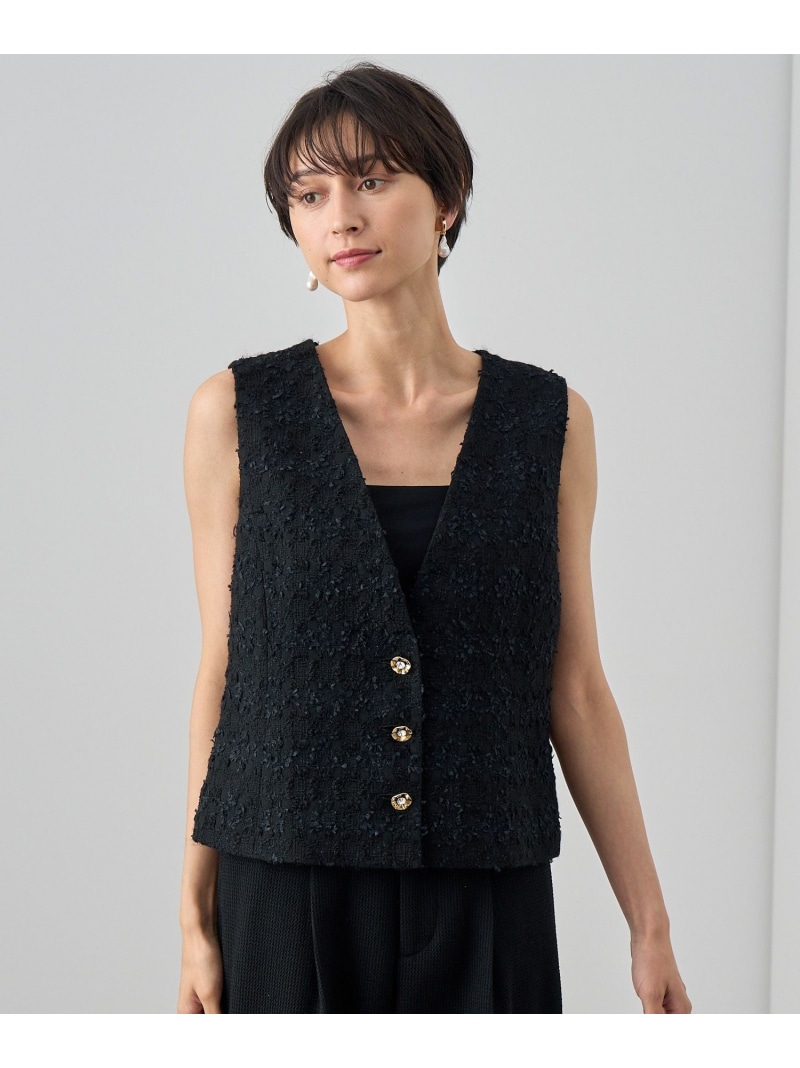 【SALE／50%OFF】【セットアップ対応商品】ミックスヤーンツイードショートジレ ANAYI アナイ ジャケット・アウター その他のジャケット・アウター ブラック ホワイト【RBA_E】【送料無料】[ Fashion]｜ANAYI
