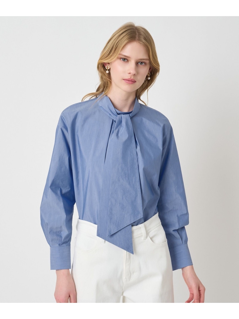 ブロードワイドリボンタイ ブラウス ANAYI アナイ トップス シャツ・ブラウス ホワイト ブルー【送料無料】[ Fashion]