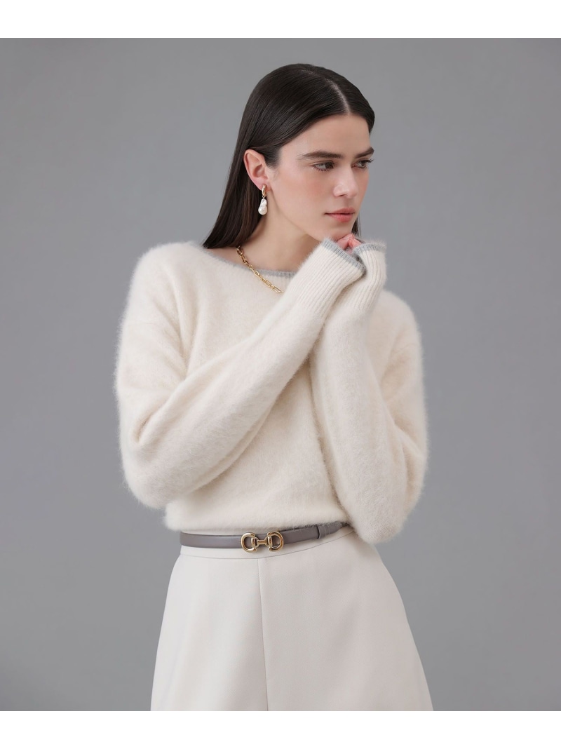 ファー加工バイカラー プルオーバー ANAYI アナイ トップス ニット ホワイト【送料無料】[ Fashion]｜ANAYI