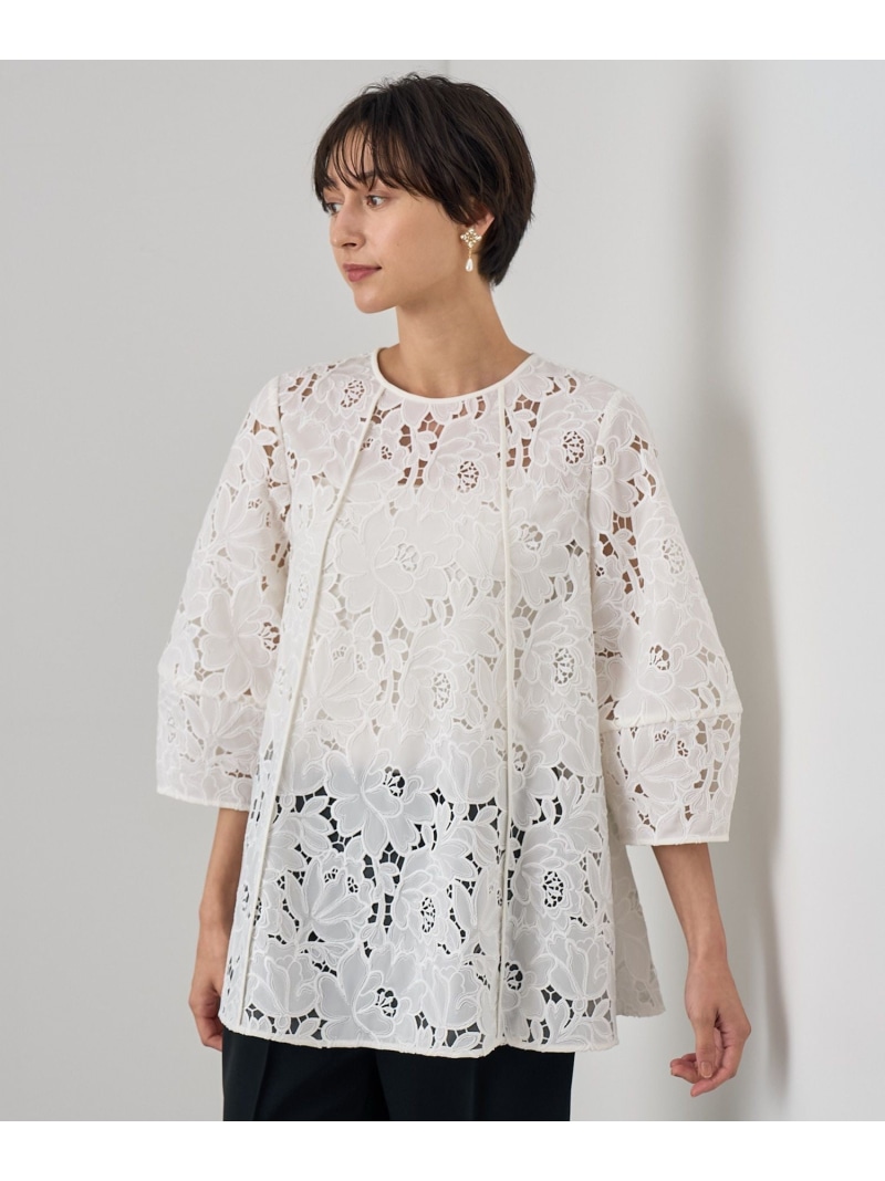 【SALE／50%OFF】フラワー刺繍フレアブラウス ANAYI アナイ トップス シャツ・ブラウス ホワイト ブラック【RBA_E】【送料無料】[ Fashion]
