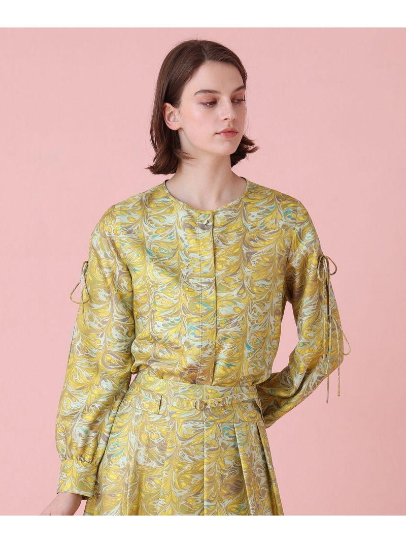 【SALE／40%OFF】【セットアップ対応商品】マーブルプリントリボンスリット ブラウス ANAYI アナイ トップス シャツ・ブラウス ピンク イエロー【RBA_E】【送料無料】[ Fashion]