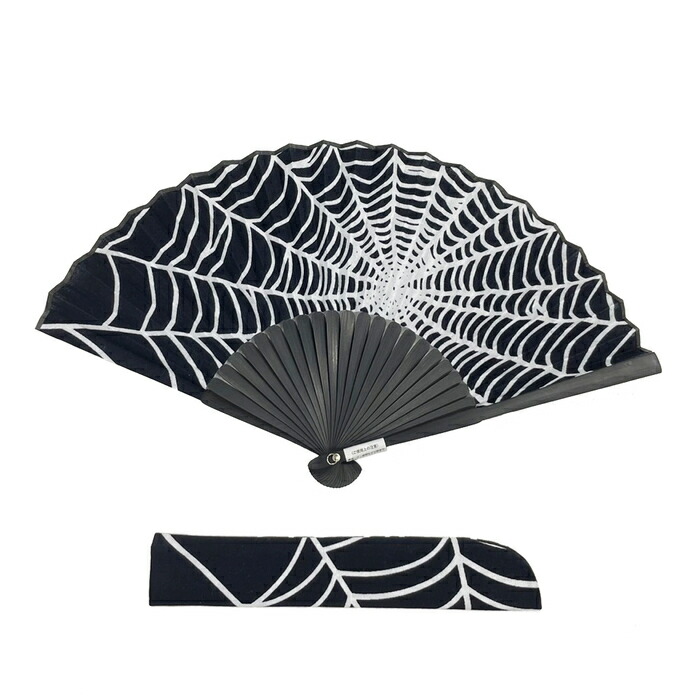 東京スカイツリー　扇子と手ぬぐい 楽天市場】手ぬぐい扇子「蜘蛛の巣 黒」布製／ケース付き／ギフト／粋