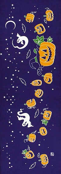 手ぬぐい「Pumpkin Night　紫」ハロウィン／Halloween／ジャック・オ・ランタン／かぼちゃ／おばけ／横柄／手拭／てぬぐい／tenugui
