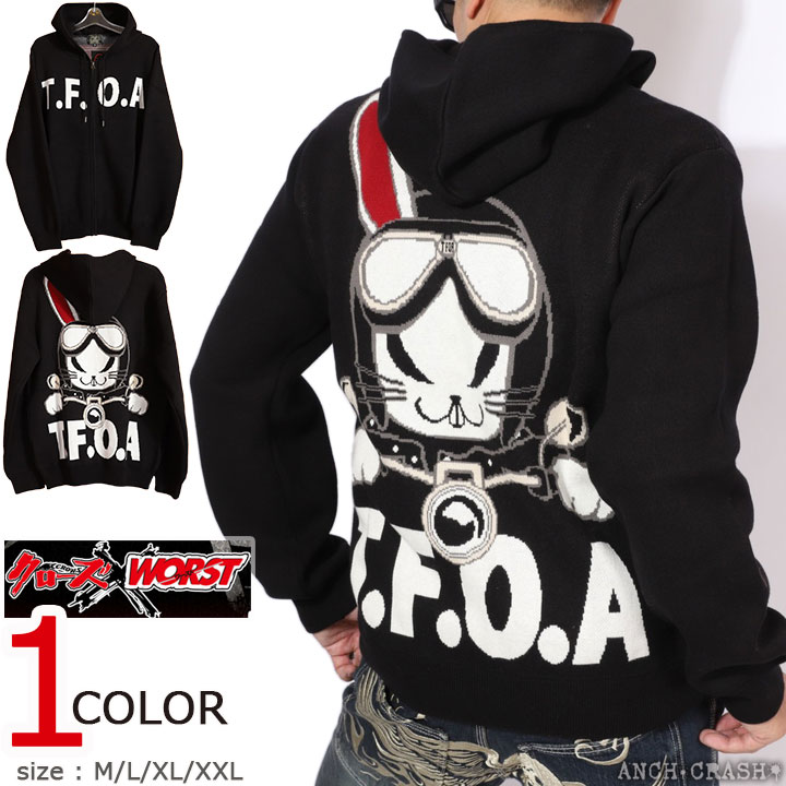 百貨店SALE継続期間中エントリーでP引き上げ 差しかためる WORST T.F.O.A RABBIT ジャガードニットF/Zパーカー CRKN-2501 CROWS どん底