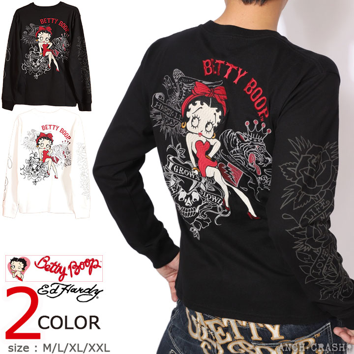 百貨店SALE継続期間中エントリーでP引き揚げ BETTY BOOP×Ed Hardy ロンTEE BED-2507 ベティブープ エドハーディー 刺しゅう 長袖プルオーバー