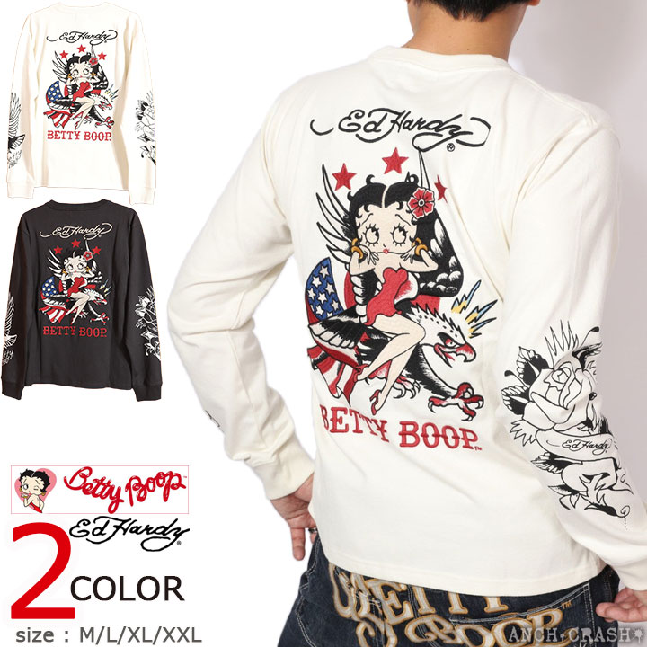 百貨店SALE継続期間中エントリーでP引き揚げ BETTY BOOP×Ed Hardy ロンTEE BED-2508 ベティブープ エドハーディー 刺しゅう 長袖プルオーバー