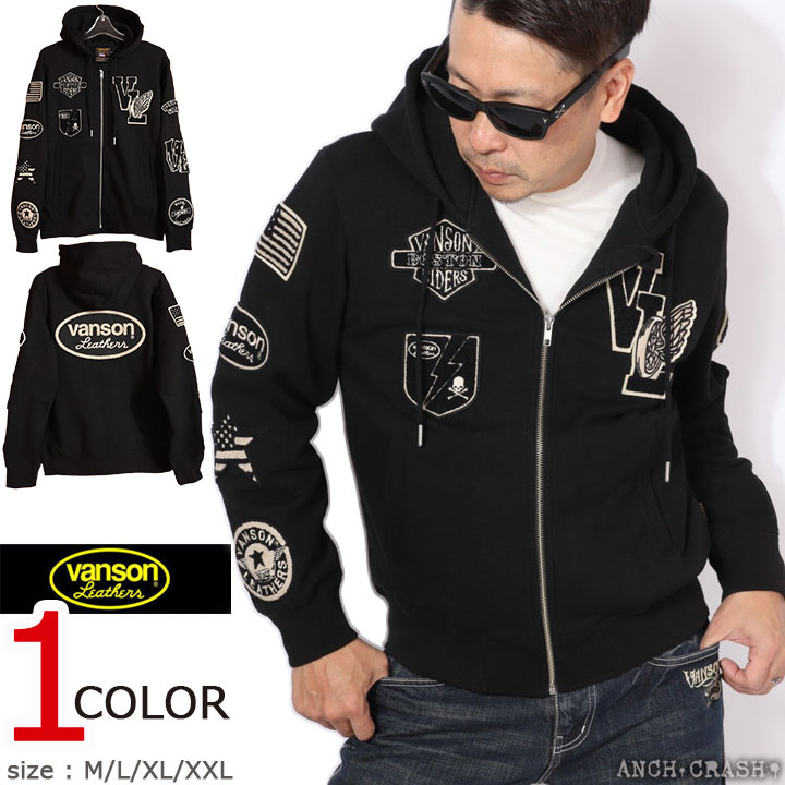 百貨店SALE継続期間中エントリーでP引き上げ VANSON バンソン 盛りだくさんZIPパーカー NVSZ-2522 裏毛 刺しゅう さがら紋章